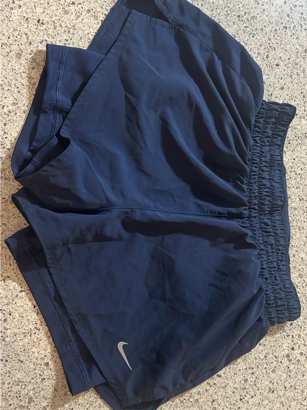 Nike Navy Blue Girls' Athletic Shorts with Silver Swoosh